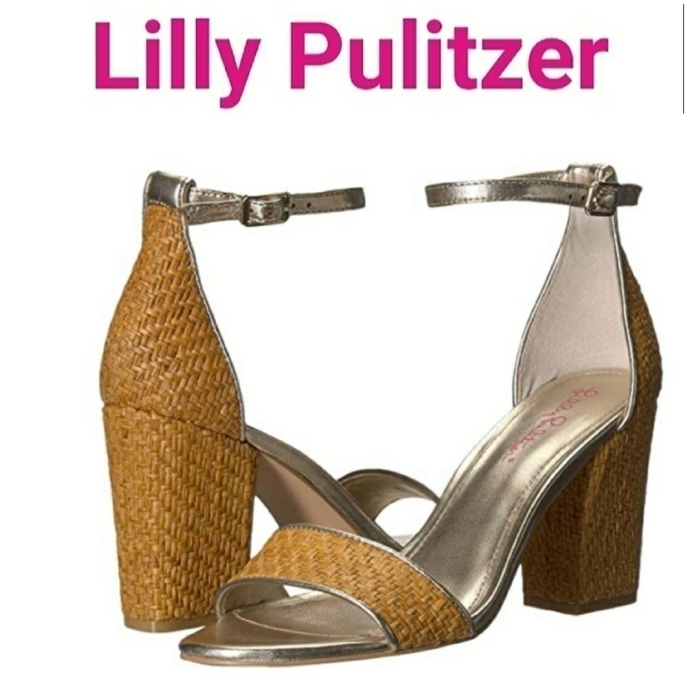 𝅺NEW! LILLY PULITZER Amber Lynn Woven Open Toe Heels Sandals 10.